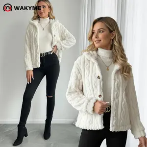 Women's Double-Sided Fleece Jacket �C Soft Cable Knit Plush Coat, Warm Cozy Outerwear for Fall & Winter