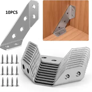 10pcs Upgraded Angle Bracket Corner Brackets for Wood, Universal Stainless Steel Furniture Corner Connector, Metal Corner Brace Triangle Bracket for Shelves Cabinet Chair Drawer (with Screws)