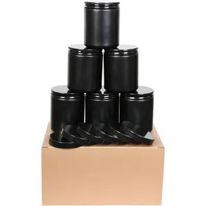 6 pack 8oz Black Glass Jars and Plastic & Metal , Refillable Thick Glass Jars For Candle, Storage, , Liquid, . (8oz Black)