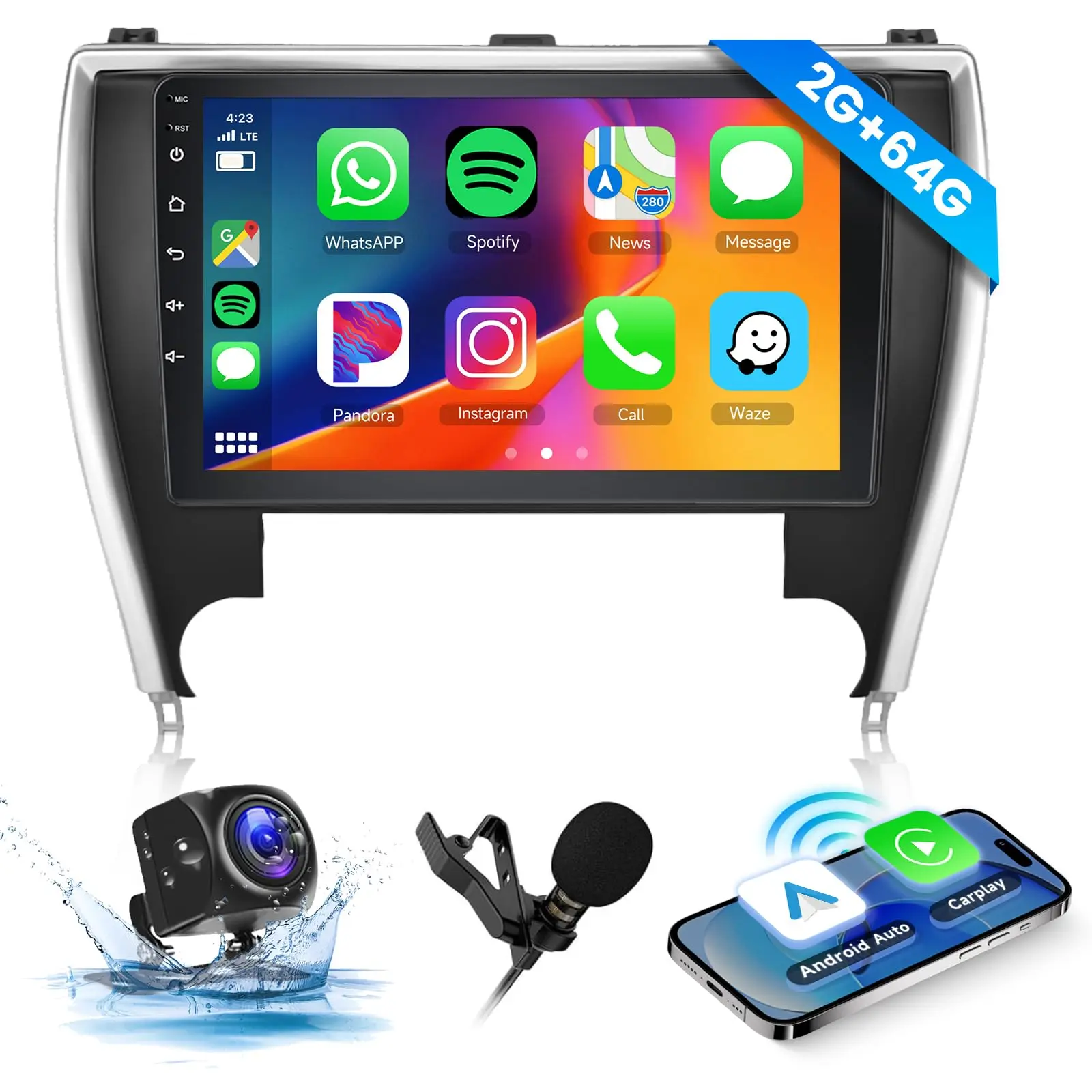 4Core 2G+64G Android 15 Car Stereo Radio for Toyota Camry 2015 2016 2017, Wireless Carplay Android Auto GPS Navigation WiFi 10.1 Inch Touch Screen Car Radio with Bluetooth FM EQ Backup Camera
