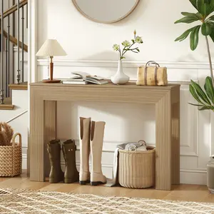 Modern Console Table – 47" Narrow Entryway Table. Natural Wood Finish. Slim 11.8" Depth. Anti-Tip Hardware Included. Supports 44 lbs. Felt Pads. Easy Assembly