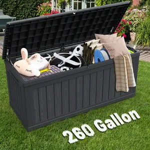 CIRUI 260 Gallon Outdoor Storage Box with Lockable Lid, Extra Large Waterproof Patio Resin Deck Box with 1000lbs Surface Loading, Home Storage Box for Patio, Cushions,Toys, Black