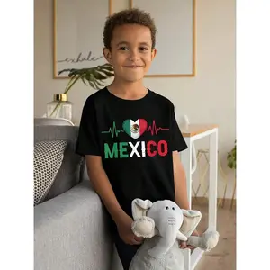 Mexico Flag Mexican Pride Shirt, Heartbeat EKG Pulse Mexico Emblem Funny Awesome Graphic Teens T Shirt, Fashion Boys Shirts, Cool Tops Tees For Boys and Girls, Casual Street Style Youths T-Shirt