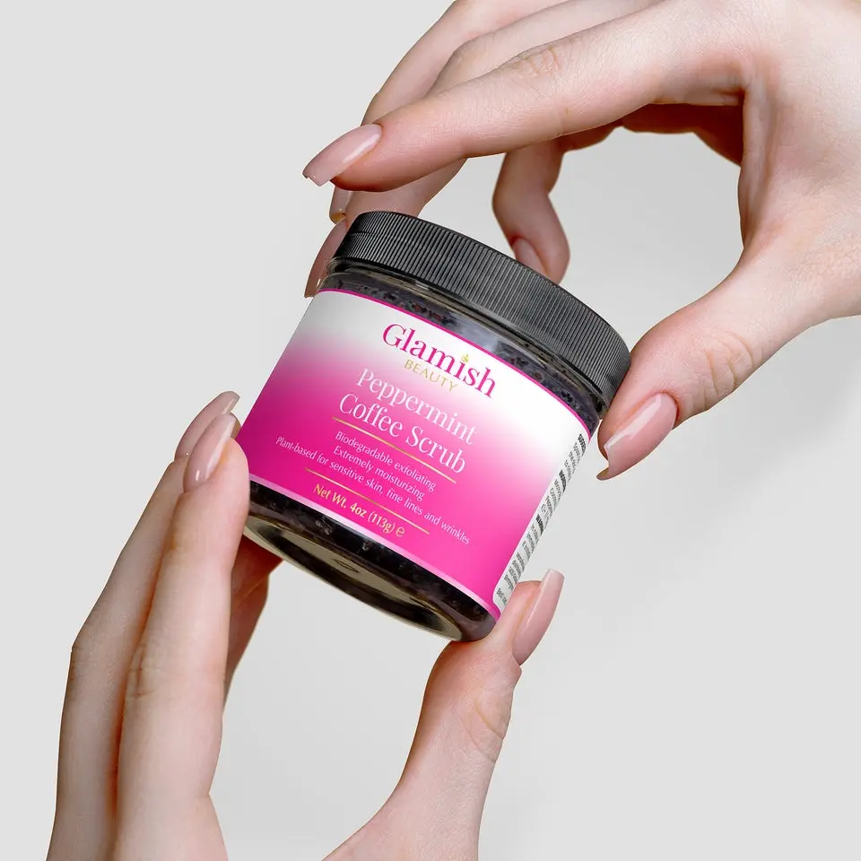 Glamish Peppermint Coffee Scrub - 4 oz Exfoliating Body Scrub with Antioxidant-Rich Coffee & Hydrating Oils for Face Body & Feet