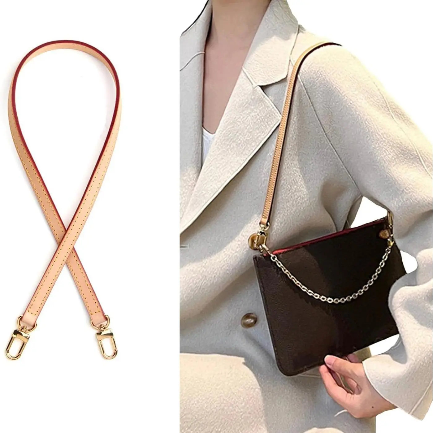 Jiesinlov Vachetta Leather Strap Replacement for LV SPEEDY 30 35 40 Keepall Travel Duffel Bags 23.6in Length Handmade Fine Stitching Top Grade Cowhide Purse Accessories, Purse Shoulder Straps, Aftermarket Bag Straps
