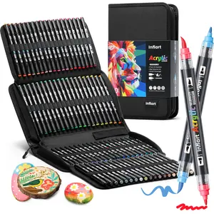 Acrylic Paint Pens,Dual Tip Paint Markers with Fine Tip and Brush Tip Pens,Automatic Ink Control for Stone, Wood, Canvas, Calligraphy, Ceramic, Metal, Glass, Rock Painting,Art Supplies Kit With Portable Case