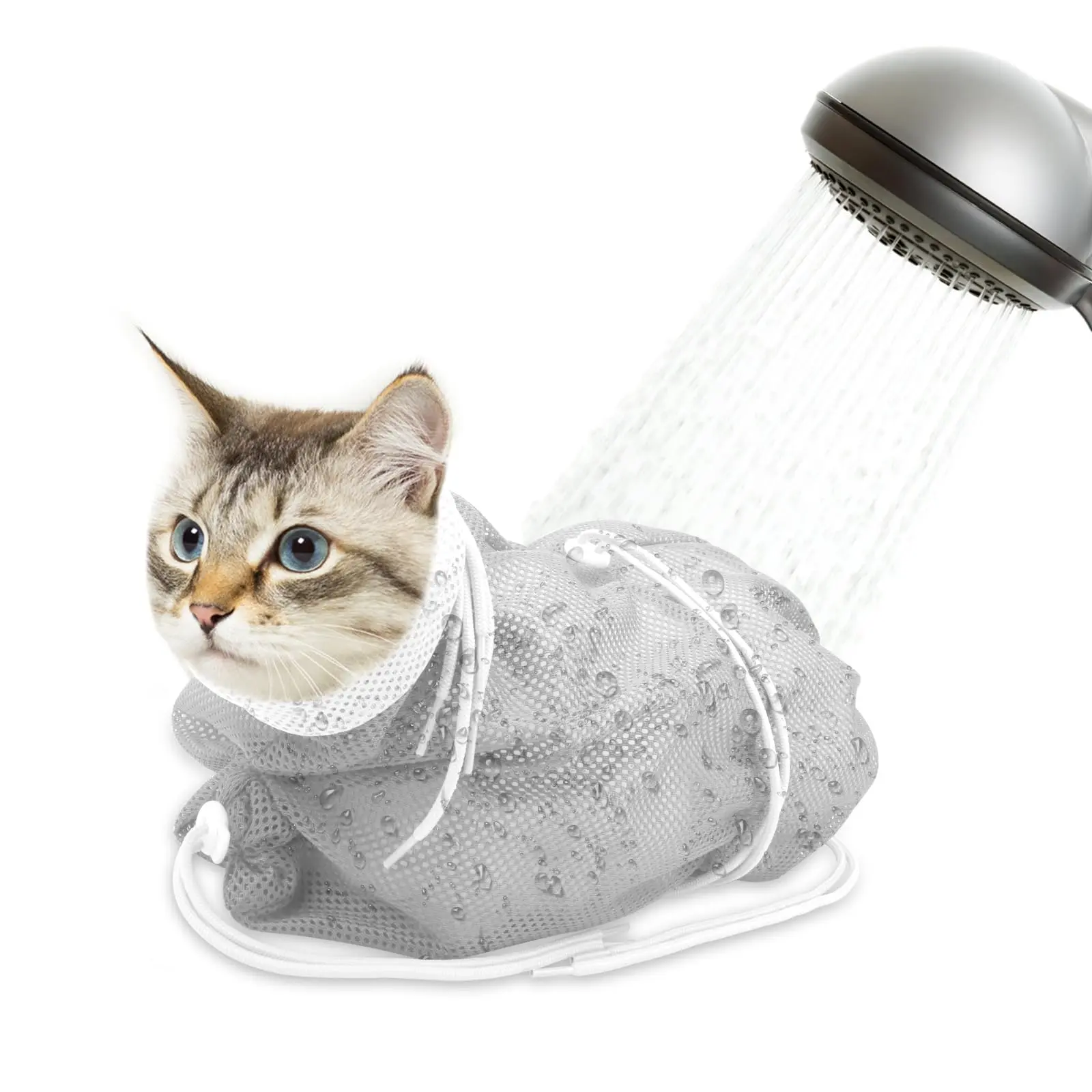 Cat Grooming Bag - Breathable Mesh, Strong Polyester Single Jersey, Adjustable Safety Strap, Anti-Scratch, Anti-Bite, Zipper & Drawstring Closure, Easy to Wear, Universal for Cat Bathing, Nail Trimming