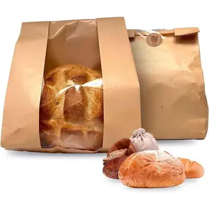 50 count, Paper Bread Bags with window, Large bakery bread bags for homemade baked goods, Sourdough, Snacks, Packing Storage, Gifting Bag, Bonus Sticker Seal,  Paper, 13.6 x 8.25 x 3.75 inches
