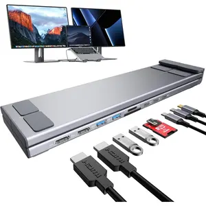 USB C Laptop Docking Station Stand, Dual  4K@60Hz, 9 in 1 USB C Hub with 2 HDMI, 2 USB 3.0, PD 100W, Universal Dock Station for MacBook Pro/Air///Surface/