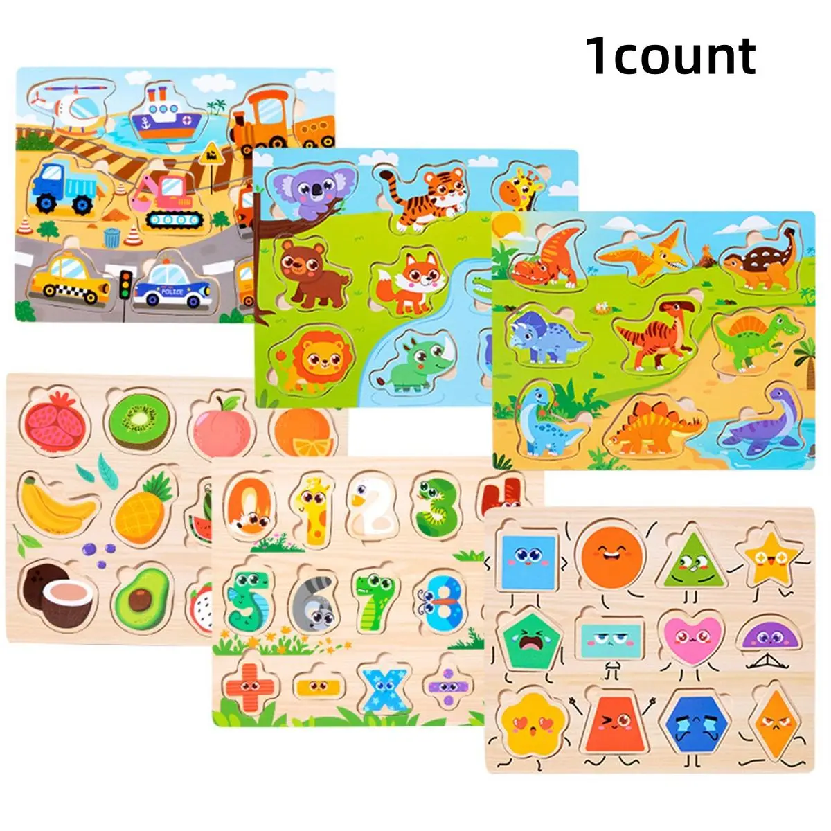 Wooden Jigsaw Puzzle Toy, Fun Multiple Theme Wooden Stacking Puzzle Matching Puzzle, Logical Thinking Wooden Animals Matching Puzzle, Creative Toy for