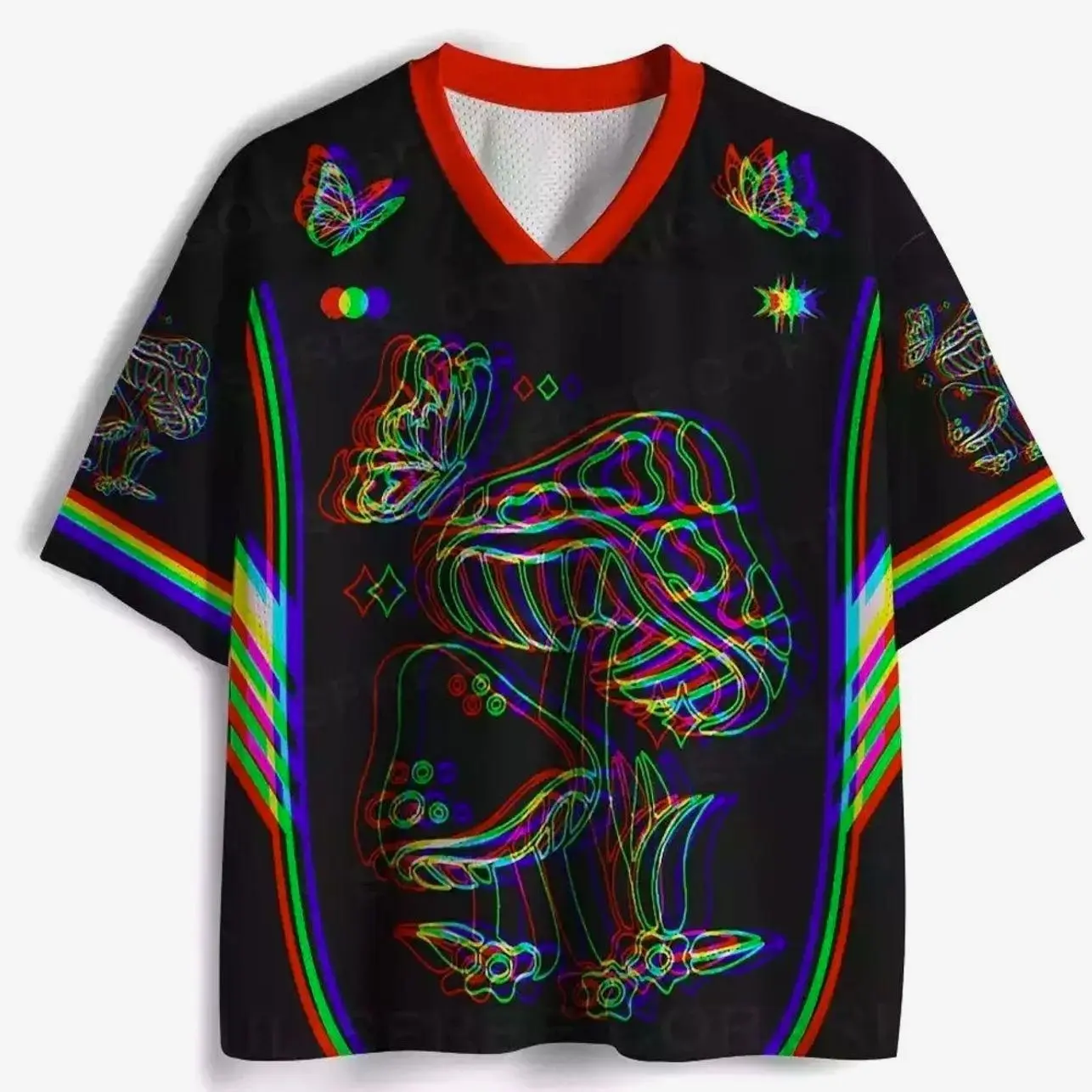 Soulisfree Psychedelic Mushroom Optic Lines Illusion Mesh Jersey 754 E1H