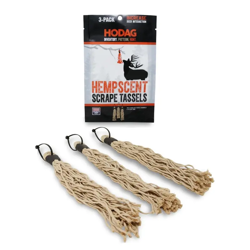 HODAG HempScent Mock Scrapes Tassels Hunting Gear - 3-Pack Rope Blend, Scents Holds, Zip Ties Make Setup Quick and Simple, Deer Attraction Booster