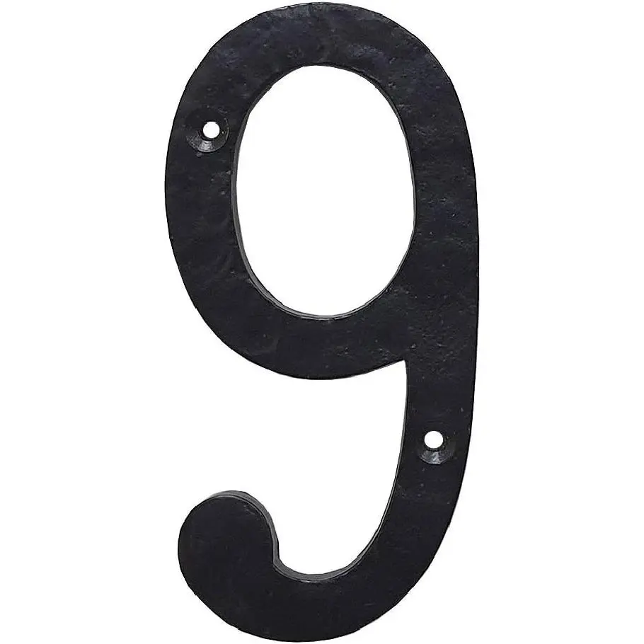 Cerus 5.5-Inch Rustic Cast Iron Hammered Metal House Number 9 - Sturdy Home Supplies Address Sign for Outside, Mailbox, Homeowners