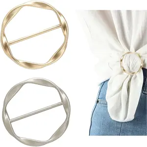 2 count Silk Scarf Ring Clip for Women T-shirt Tie Clips Clothing Ring Wrap Holder Fashion Round Circle Clip Belt Buckle (+)