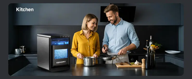 Euhomy Countertop Chewable&Crunchable Nugget Ice Maker, 44Lbs/24H Fast & Endless Ice Supply, 1.8L Self-Cleaning Easy-to-Use Machine with Scoop+Basket, Black for Home/Kitchen (Home Essential)