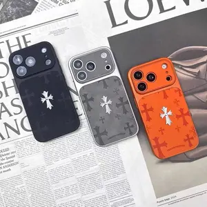 Luxurious Orange Cross-Pattern Leather Phone Case Compatible with iPhone 17/16/15/14/13/Pro/Max. Features an ultra-slim design, a trendy cross pattern, and shock-resistant protection. Unisex phone case—the perfect gift for birthdays.