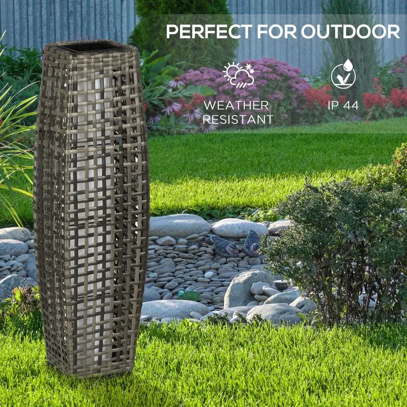 Outsunny Automatic Solar Lighted Pathway Lamp - Wicker Rattan Floor Lamp Look, Compact Design, Energy-Saving LED, Balanced Wide Base, Water-Resistant, for Patio, Backyard Outdoor Garden Lighting Fixtures