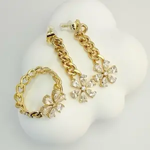 COD1023  Daisy Flower Earrings and Rings Set for Women Elegant Nature Inspired Jewelry Versatile Styling Options Ideal for Casual or Special Occasions