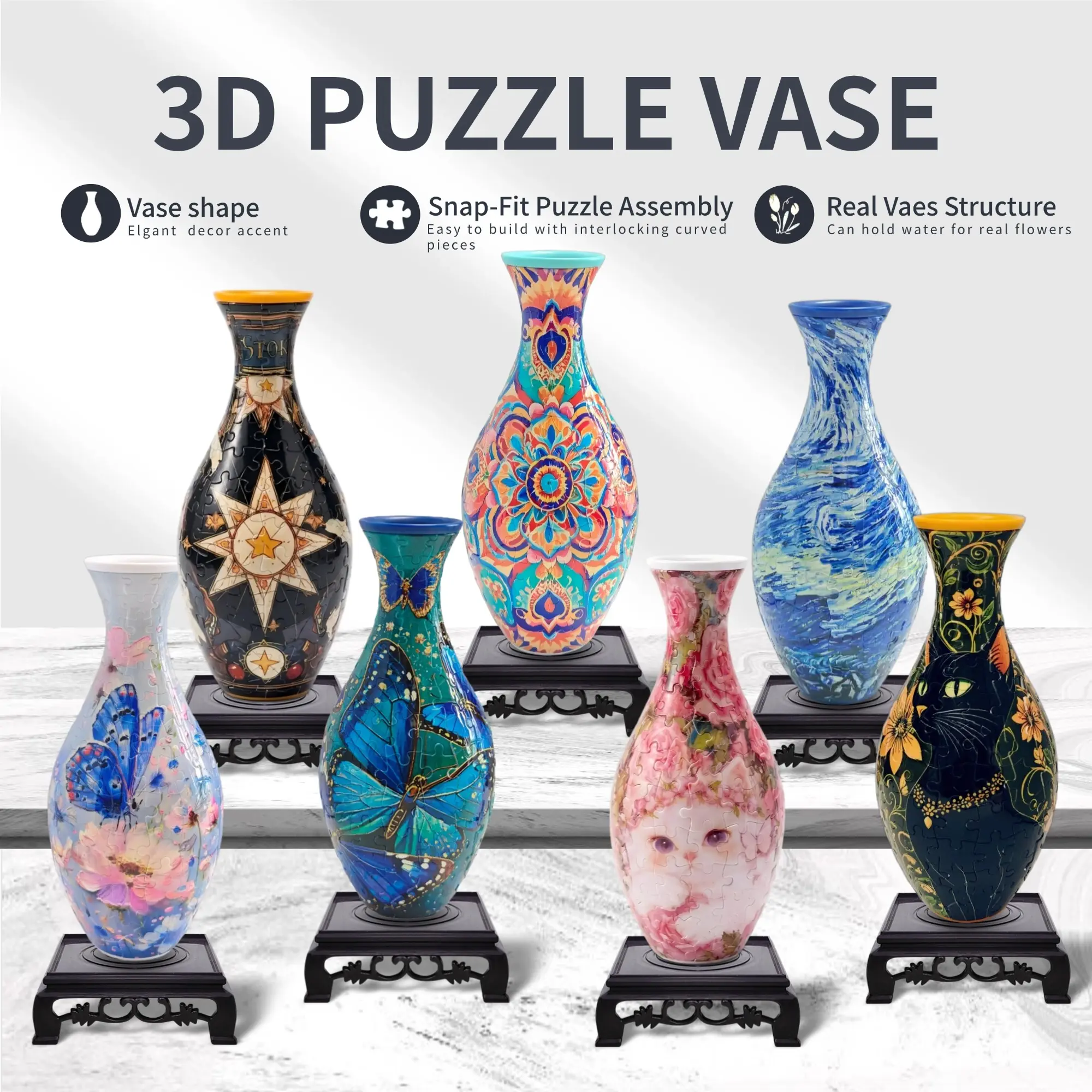 SLOPPYHLA 3D Interlocking Plastic Round Puzzle Vase, Adult DIY Pieces Puzzle, Whimsical Quirky Home Decor, Unique Housewarming Gifts