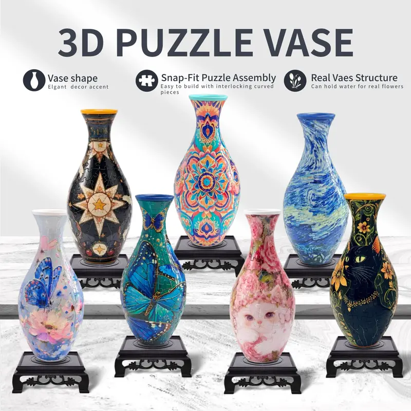 SLOPPYHLA 3D Interlocking Jigsaw Puzzle Vase - 160 Curved Pieces Adult DIY Art Puzzles Gift, Quirky Home Decor, Quirky Gifts