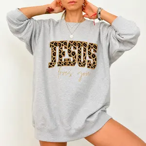 Christian Jesus Sweatshirt, Cheetah Print Bible Verse Sweatshirts, Trendy Faith Apparel Gift, Jesus Loves You, The Way The Truth The Life Casual Hoodie sweatshirts for women hoodies for women