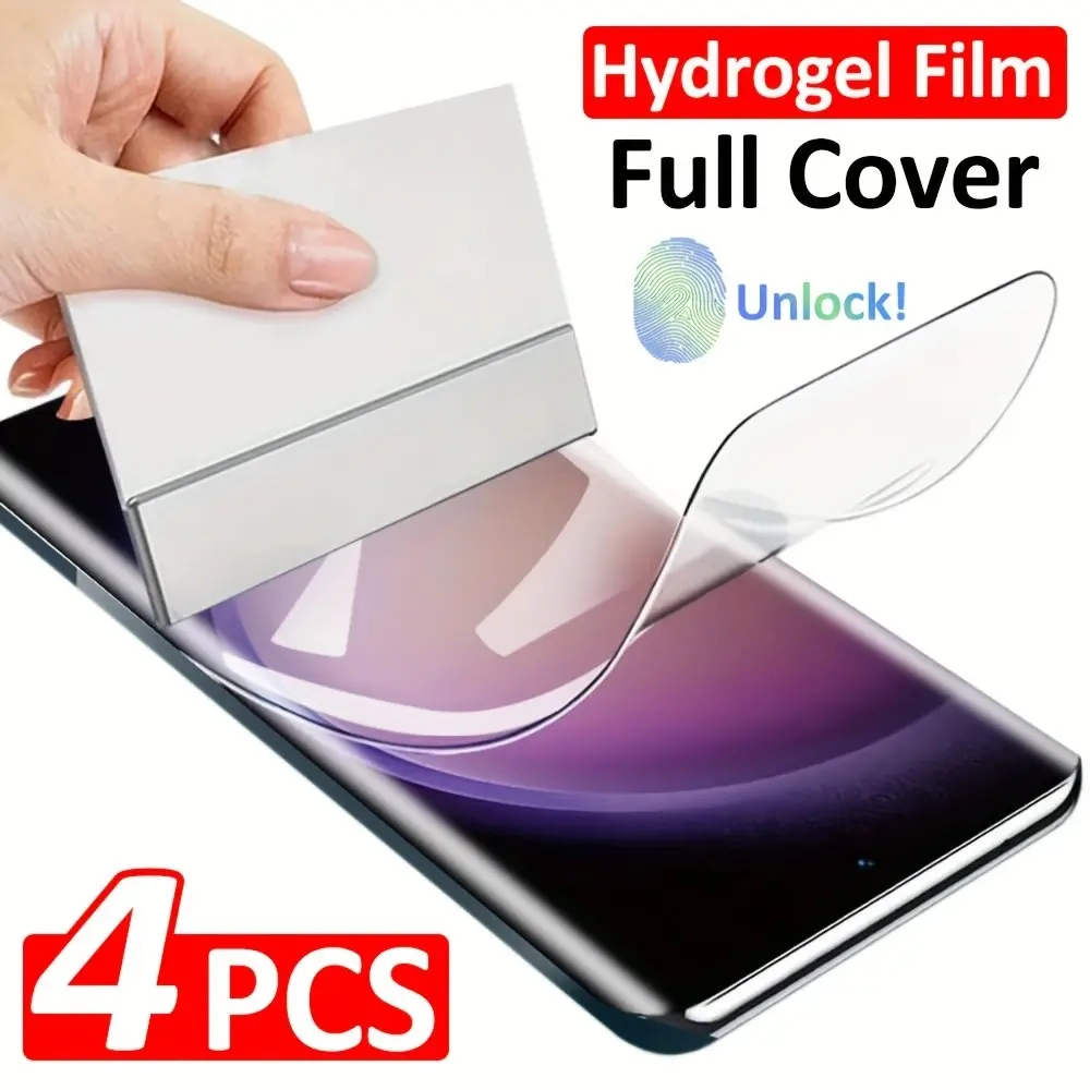 4pcs HD Hydrogel Protective Smartphone Screen Protector For Samsung Galaxy S26 Ultra/S26/S25/S24/S23/S22/S21/S20/Plus/Ultra/FE, Mobile Phone Accessories, Full Coverage, Support Fingerprint Unlocking, Anti-Scratch, Anti-fingerprint, Case Friendly
