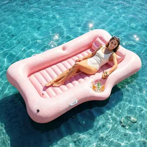 Inflatable Tanning Pool Lounger Float, Suntan Tub for Adults, Blow Up Sunbathing Pool with Integrated Pillow and Cup Holder, Heavy Duty Tanning Bed for Backyard Lake Beach