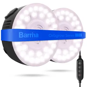 Barrina Orbgrow OG09 Puck Grow Light with Timer, Pinkish White 18W(2 x 9W, 270 Watt Equiv), Full Spectrum Plant Light for Indoor Plants, Magnetic & Linkable, 5 Levels Dimmable, 2 Packs, Black