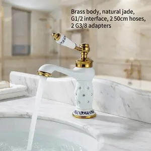 Vintage Palace Style Ceramic Sink Faucet, Single Handle Cold Hot Control, G1/2 Threaded Interface, 2x G3/8 Adapters, 2x 50cm Inlet Hoses