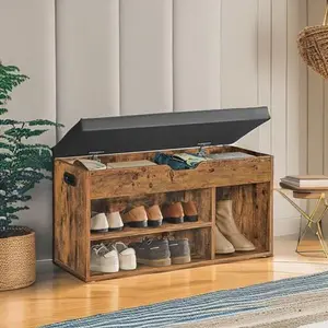 Storage Bench with Cushion, Shoe Bench, Padded Seat, Hidden Storage, Entryway, Hold up to 300 lb, 11.8 x 31.5 x 17.3 Inches, Rustic Brown and Ink Black