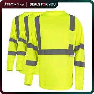 High Visibility Safety Shirt ANSI Class 3 Reflective Long Sleeve T-Shirt – Breathable Hi-Vis Workwear for Construction & Warehouse, 1-Pack or 3-Pack High Visibility Safety Vest with Pockets jogging outdoor