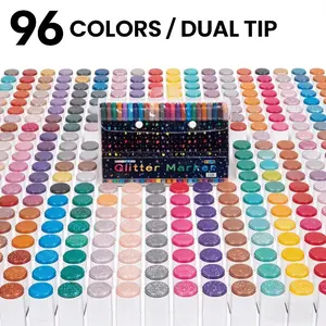 96 Colors/48 Pcs Dual-Head Glitter Markers Set, Soft Tip Fast-Drying Watercolor Pens, Student Art Drawing Tools, High Visibility