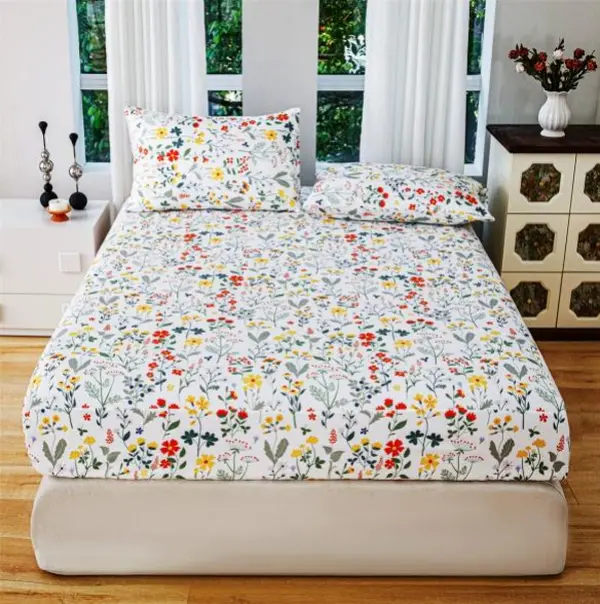 Soft Comfy 3-Piece Yellow Floral Bedding Set - Breathable, Durable Sheets, Fitted Sheet, 2 Pillowcases (No Pillow Cores) for Bedroom, Guest Room, Soft Comfy Bedding