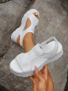 Women's Thick Sole Wedge Sandals, Wide Webbing Casual Fish Mouth Shoes, Iconic Detailing, Perfect for Daily Wear and Sporty
