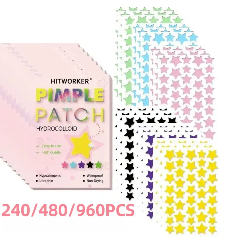 960pcs Hitworker Colorful Star AcnePatches, Hydrocolloid Spot Stickers, Non-Irritating, Hypoallergenic Patches, Blemish Patches, Creative Skincare Gift, Perfect forHolidays