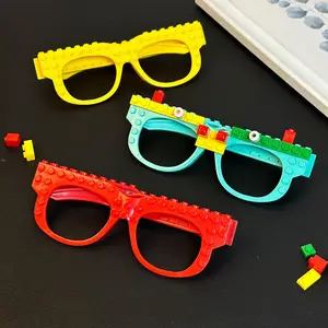 DIY Building Block Glasses Game Set, Stacking Blocks Party Eyewear for Kids, Creative Birthday Party Supplies, Unisex Children Toy