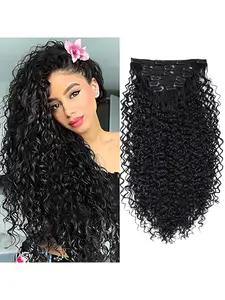 Women's Long Hair Extension Set, Kinky Curl Wave Pattern Invisible Seamless Design, 6-Piece Synthetic Fiber Extensions