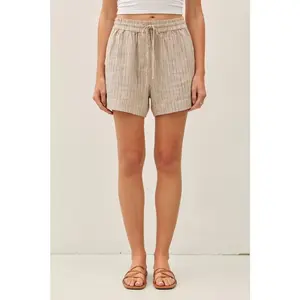Striped Linen Shorts Brown