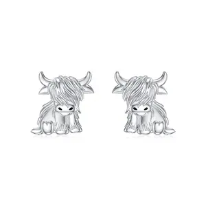 MEIDERBO S925 Sterling Silver Highland Cow Earrings Dangle Stud Leverback Hoop Earrings Jewelry Gifts for Women girls Mother Lady