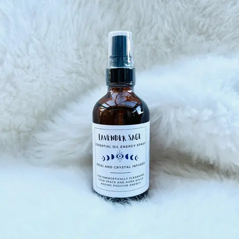 Lavender Sage Floral Energy Clearing Room Spray - Himalayan Pink Salt Crystals-Infused, Indoor Home Fragrance with Stress Relief, Home Perfume Aroma for Linen Care, Room Accessories
