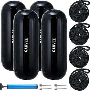 Boat Fenders 4 Pack 10 x 28 Inches Boat Bumpers for Docking, Ribbed Center Hole, Comes with Ropes and Pump to Inflate