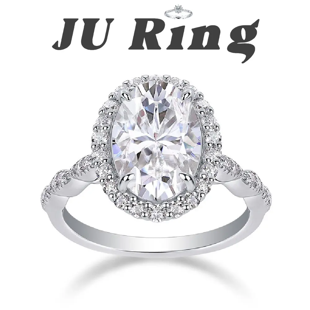 #5 (Oval Cut Halo) 8*12mm 4.5 ct S925 Sterling Silver Lab-Grown Moissanite Main Ring Gifts for Women Stacks Bridal Statement Ring