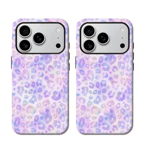 Dreamy leopard print pattern, durable and shock-absorbing glossy 2-in-1 phone case, suitable for iPhone 17 16 15 14 13 12 11 X, Samsung and other series models, can be given as a holiday gift to friends or home