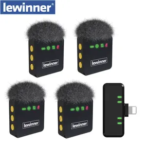 Lewinner professional noise-canceling wireless clip-on tiny microphone, Type:iPhone15-17/Android,4-person interconnection, suitable for smartphones, tablets and laptops, with IOS/Type-c interface, rechargeable