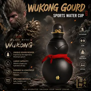 Wukong Gourd Sports Water Bottle 900ML - Black Myth Inspired, BPA-Free, Leakproof, Portable Fitness Outdoor Water Jug (Party Gift for Home & Outdoor Use)