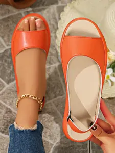 Women's Simple Solid Color Strapy Sandals, Open Toe Thick Sole Flip Flops, Casual Summer Footwear, Comfortable & Stylish Design