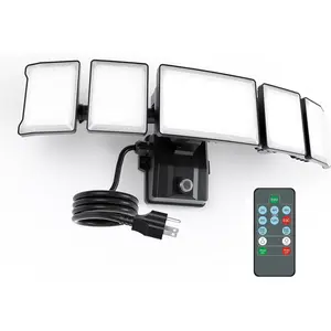120W Plug in Flood Lights Dusk to  LED Outdoor Light with Remote, 5 Adjustable Heads IP65  LED  Light with Photocell for Yard Garden Porch Black