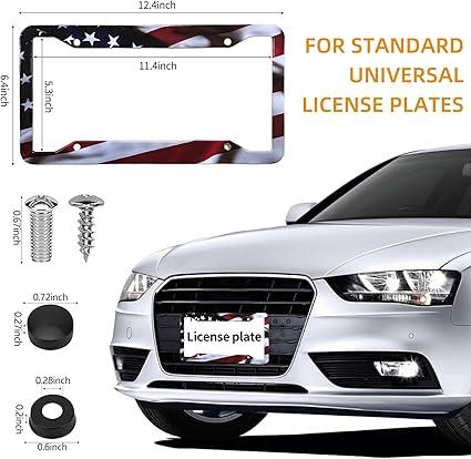 Eagle License Plate Frame Brackets - 2-Pack Patriotic Universal Aluminum Matte Stripe Design American Flag Gloss License Plate Frame Cover with Screw Fastener Cover Gift Car Accessories Truck - Vehicle