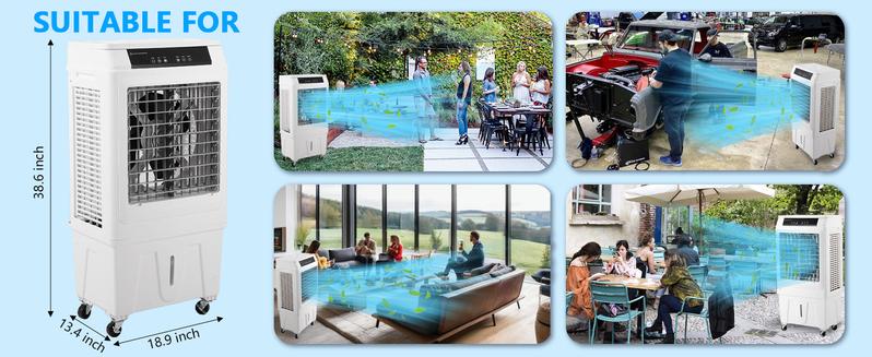 GARVEE Evaporative Air Cooler, GARVEE 3000CFM Swamp Cooler With Remote Control and 12H Timer, 4 Ice Packs, 3 Modes & Wind Speeds for Outdoor Indoor Use, 10.3 Gallon GARVEE Evaporative Air Cooler, GARVEE 3000CFM Swamp Cooler With Remote Control and 12H Timer, 4 Ice Packs, 3 Modes & Wind Speeds for Outdoor Indoor Use, 10.3 Gallon