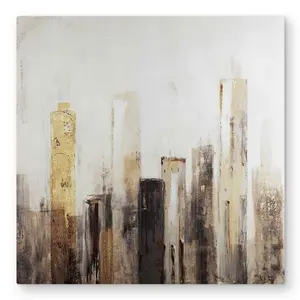 212 MAIN Industrial Solid Aluminum Wall Art, 32x32 in. Artistic Minimalist Earthy Tones Stylized City Scene Large Block Print, Accent Wall & Decorative Graphic Print for Bedroom Home Decor, Accent Wall Prints, Decorative Graphic Prints